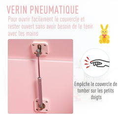Coffres à Jouets pour Enfants Boîte à Jouets Malle de Rangement Dim. 60L x 40l x 48H cm Vérin Pneumatique MDF Rose