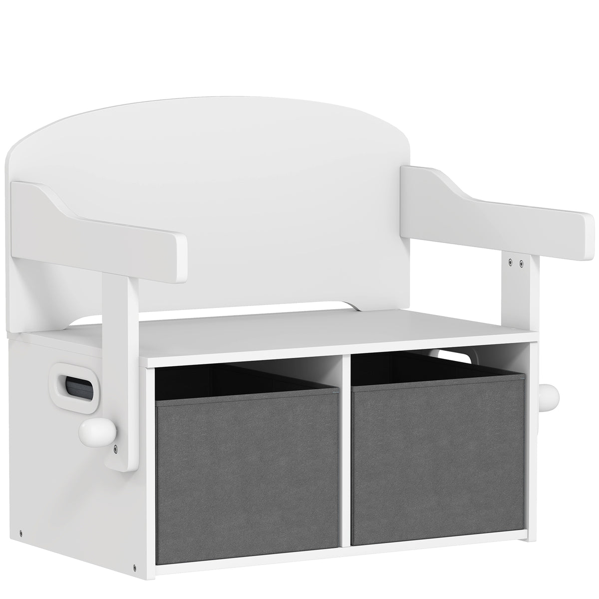 Coffre à jouet enfant 3 en 1, ensemble table et chaises avec 2 bacs en tissu amovibles, 67,5 x 46,5 x 56,7 cm, blanc