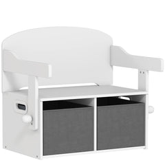 Coffre à jouet enfant 3 en 1, ensemble table et chaises avec 2 bacs en tissu amovibles, 67,5 x 46,5 x 56,7 cm, blanc