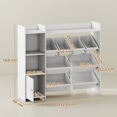 Meuble rangement enfant 3 à 8 ans, rangement jouets enfant avec 8 bacs amovibles, étagères de rangement, placard, blanc