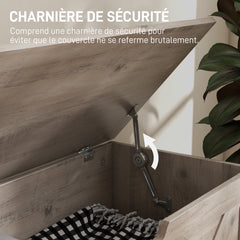 Coffre de rangement, banc de rangement avec couvercle rabattable et charnières de sécurité, 80 x 40 x 45 cm, gris