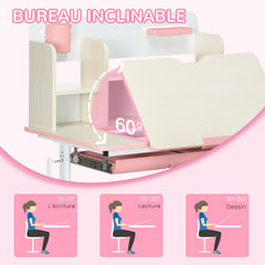 Ensemble bureau et chaise pour enfants hauteur réglable et plateau inclinable 0-60° table 80 x 52 x 88-109 cm rose
