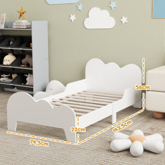 Lit enfant lit au sol enfant 70x140 cm avec barrière de sécurité, sommier à lattes inclus et décorations de nuage, blanc