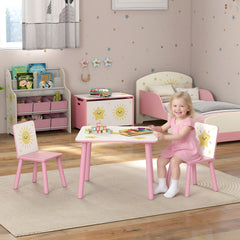 Table enfant avec chaise, ensemble table et 2 chaises enfant en bois, motifs d'étoile, 60 x 60 x 44 cm, rose