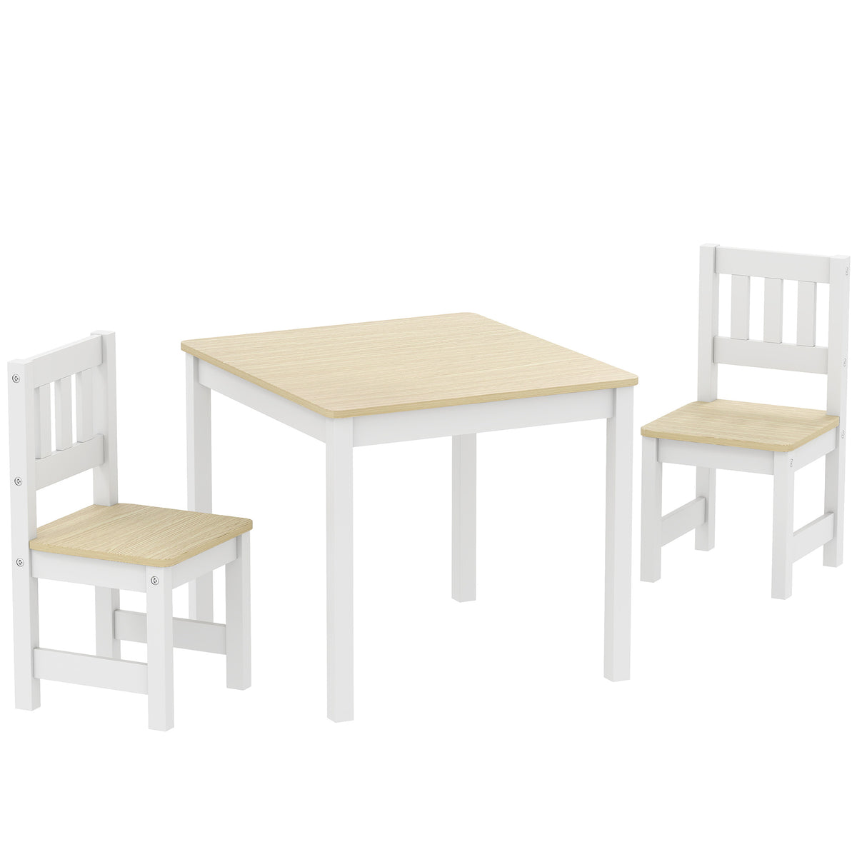 Table enfant avec chaise, lot table et 2 chaises enfant en bois pour dessiner, jouer, étudier, 56x52x48cm, bois naturel