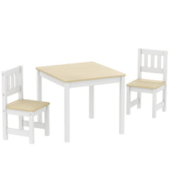 Table enfant avec chaise, lot table et 2 chaises enfant en bois pour dessiner, jouer, étudier, 56x52x48cm, bois naturel