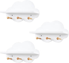 WOLTU Lot de 3 Étagères Livre Murales pour Enfant, Patères pour Enfants, Tablette Murale en Forme Nuages avec Crochets