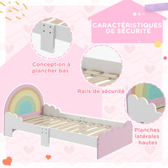 Lit pour enfants de 3 à 6 ans 143 x 74 x 66 cm design arc-en-ciel sommier à lattes inclus chambre moderne rose