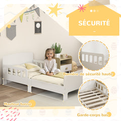 Lit enfant lit au sol enfant barrières de sécurité haut sommier à lattes et cadre robuste 143,5 x 74,2 x 54 cm blanc