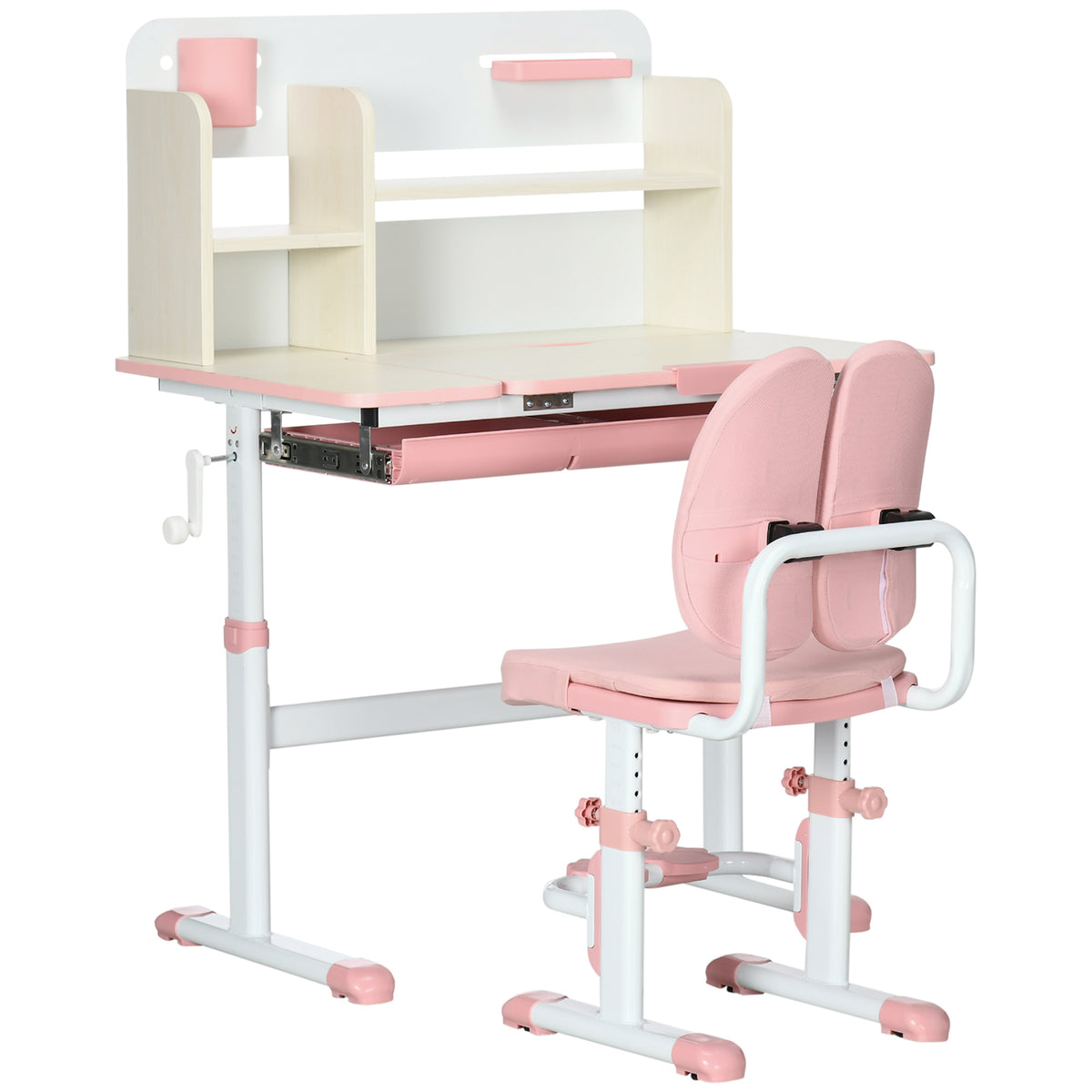 Ensemble bureau et chaise pour enfants hauteur réglable et plateau inclinable 0-60° table 80 x 52 x 88-109 cm rose