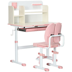 Ensemble bureau et chaise pour enfants hauteur réglable et plateau inclinable 0-60° table 80 x 52 x 88-109 cm rose