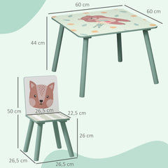Table et 2 chaises pour enfants 3-8 ans ensemble 3 pièces motif animaux pour chambre à coucher salle de jeux vert