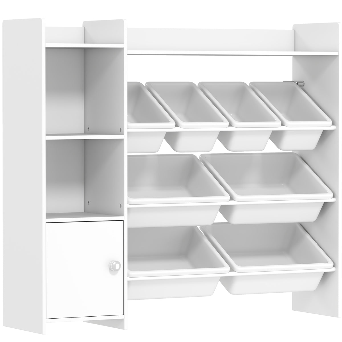 Meuble rangement enfant 3 à 8 ans, rangement jouets enfant avec 8 bacs amovibles, étagères de rangement, placard, blanc