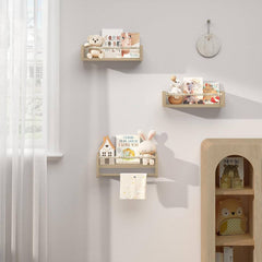 WOLTU Lot de 3 Bibliothèques pour Enfants, Étagère Murale, Étagère Flottante en Bois Massif, pour Livres et Jouets
