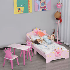 Lit Enfant et Ensemble table et chaises enfant - Design Princesse Motif Couronne - sommier à Lattes Inclus - Rose