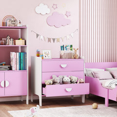 Commode pour enfants, commode rangement 3 tiroirs pour chambre d'enfant, crèche, salle de jeux, 60 x 40 x 60 cm, rose
