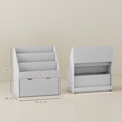 Bibliothèque pour enfants Multi-Rangement avec 3 niveaux d'étagères et un tiroir, 62,5L x 30l x 70H cm, gris