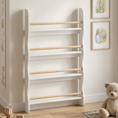 Bibliothèque murale pour enfant, rangement livre enfant 4 niveaux, fixer au mur, 60 x 10 x 98 cm, blanc