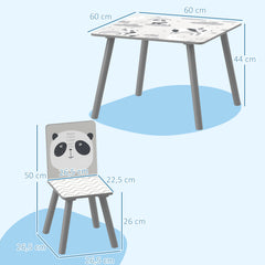 Ensemble table et chaises pour enfants, table pour enfant avec 2 chaises, motif animaux pour chambre à coucher gris