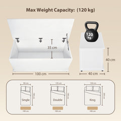 Coffre de rangement, banc de rangement avec couvercle rabattable et charnières de sécurité, banc chaussures, meuble d'entrée, couloir, chambre, salon, 100 x 40 x 40 cm, blanc