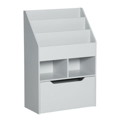 Bibliothèque étagère Multi-Rangement 3 étagères 2 niches Grand tiroir en bois Gris