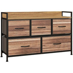 Commode Meuble de Rangement 5 tiroirs en Tissu 98 x 29 x 63 cm structure en acier noir