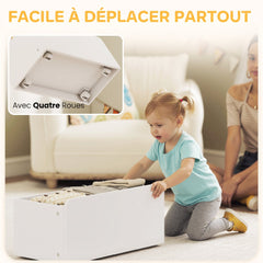Meuble rangement enfant rangement jouets enfant 6 bacs amovibles et grand coffre à roulettes 100x30x80cm multicolore