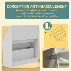 Bibliothèque pour enfants Multi-Rangement avec 3 niveaux d'étagères et un tiroir, 62,5L x 30l x 70H cm, blanc