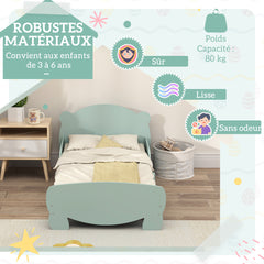 Lit enfant 70x140 cm avec barrières de sécurité thème d'ours pour garçons, filles, âgés de 3 à 6 ans, vert