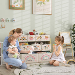 Étagère de rangement enfant étagère à 3 niveaux avec 9 boîtes en tissu non tissé 93 x 30 x 70 cm jaune