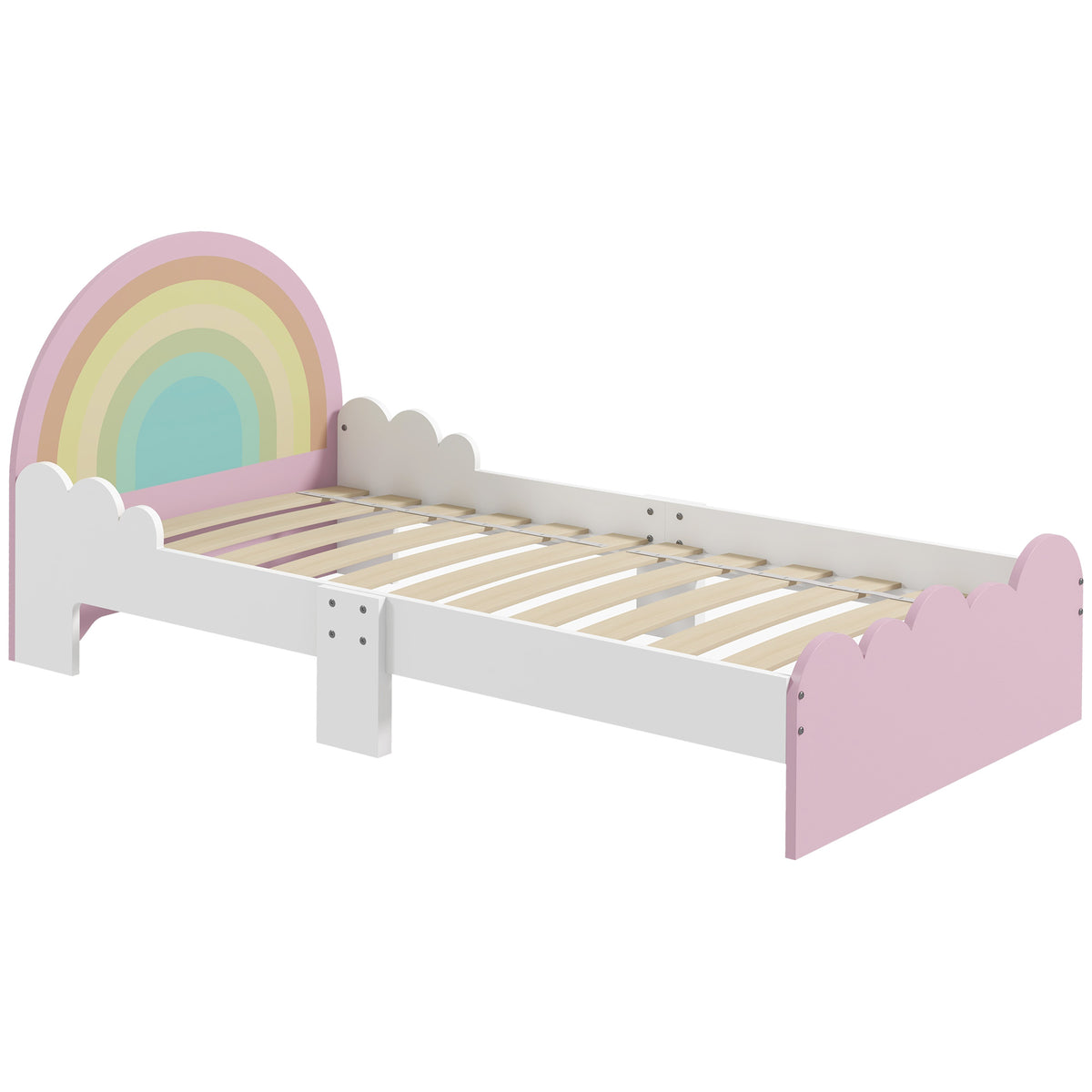 Lit pour enfants de 3 à 6 ans 143 x 74 x 66 cm design arc-en-ciel sommier à lattes inclus chambre moderne rose