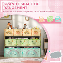 Étagère de rangement enfant étagère à 3 niveaux avec 9 boîtes en tissu non tissé 93 x 30 x 70 cm jaune