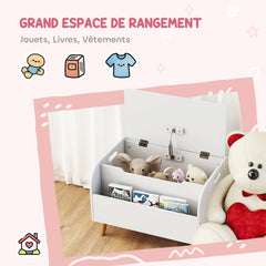 Coffre à jouet enfant, coffre de rangement enfant, couvercle rabattable et compartiment ouvert, 60x40x43cm, blanc