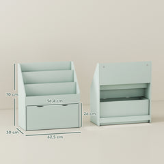 Bibliothèque pour enfants Multi-Rangement avec 3 niveaux d'étagères et un tiroir, 62,5L x 30l x 70H cm, vert
