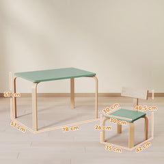 Table enfant avec chaises, lot table et 2 chaises enfant en bois pour dessiner, jouer, étudier, 78x53x53cm, vert
