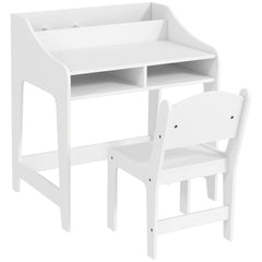Ensemble bureau et chaise pour enfant 3 à 8 ans avec compartiments et étagères ouverts, blanc