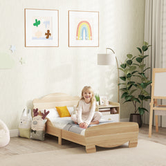 Lit enfant 70x140 cm avec barrières de sécurité thème d'ours pour garçons, filles, âgés de 3 à 6 ans, bois naturel