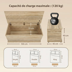 Coffre de rangement, banc de rangement avec couvercle rabattable et charnières de sécurité, 100 x 40 x 40 cm, naturel