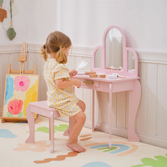 Coiffeuse pour enfant avec tabouret 3 miroirs et tiroir 3 à 6 ans 52 x 32 x 85 cm rose