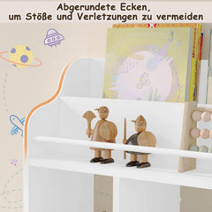 WOLTU Bibliothèque pour Enfants, Étagère Murale, avec 5 Compartiment de Rangement Ouverts et 4 Crochets, Blanc