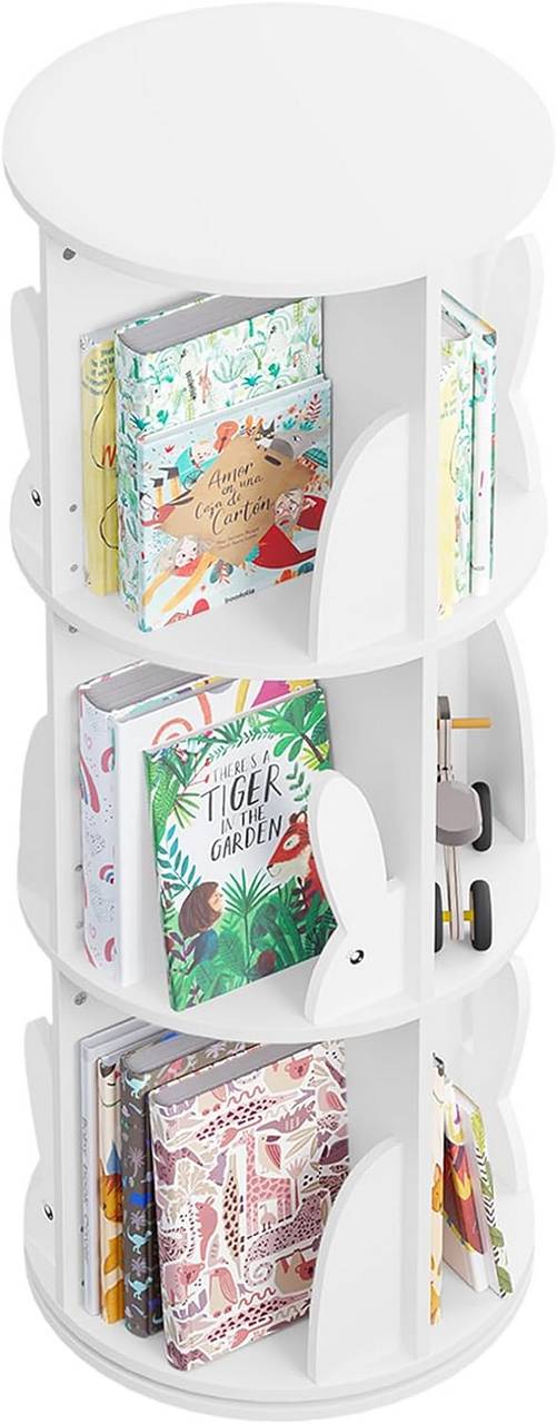 WOLTU Bibliothèque Enfants, Étagère Livre Pivotante pour Enfants avec 3 Niveaux, Blanc