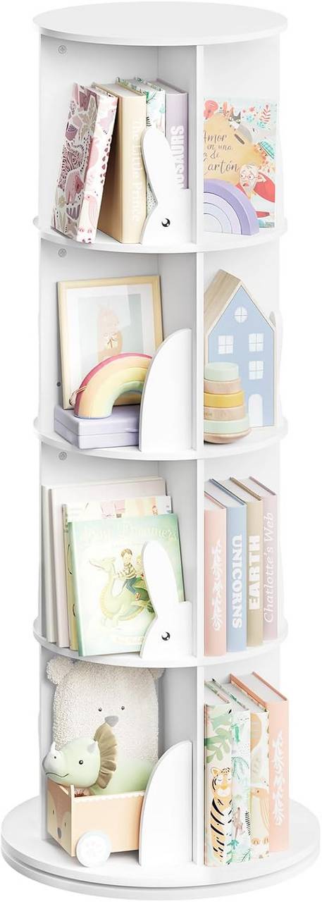 WOLTU Children's bookcase, rotating children's shelf with 4 levels, free-standing, white