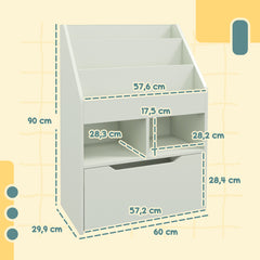 Bibliothèque étagère Multi-Rangement 3 étagères 2 niches Grand tiroir en bois Vert clair