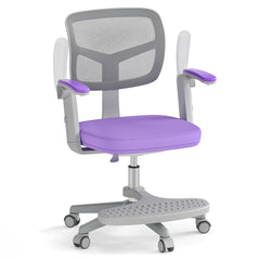 Costway Chaise de Bureau pour Enfants Chaise d'Étude avec Hauteur Réglable Accoudoirs Repose-pieds et Roulettes Universelles pour 3-15 Ans Violet