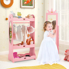 Costway Armoire a Bijoux pour Enfants Miroir sur Pied avec Grande Capacité de Rangement et Base Pivotante Miroir de Courtoisie pour Enfants Rose