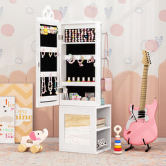 Costway Armoire à Bijoux 3 en 1 avec Miroir Pleine Longueur pour Enfants PortAnt à Vêtements Rangement pour Bijoux avec Crochets Blanc