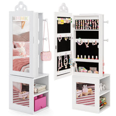 Costway Armoire à Bijoux 3 en 1 avec Miroir Pleine Longueur pour Enfants PortAnt à Vêtements Rangement pour Bijoux avec Crochets Blanc