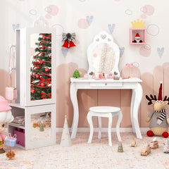 Costway Armoire à Bijoux 3 en 1 avec Miroir Pleine Longueur pour Enfants PortAnt à Vêtements Rangement pour Bijoux avec Crochets Blanc