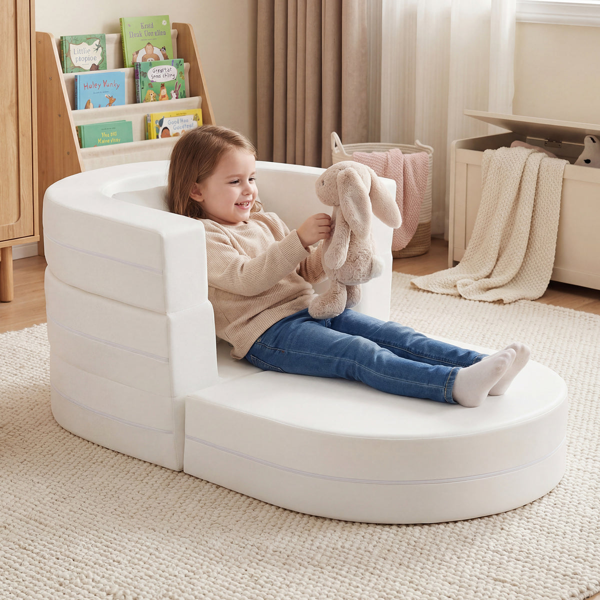 Costway Canapé-Lit Convertible 3-en-1 pour Enfants Lit Pliant Tout en Un avec Housses Zippées Lavables & Coussin en Mousse pour 3+ Ans Blanc