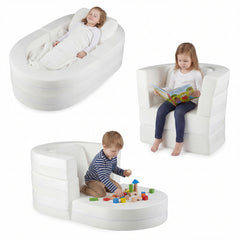 Costway Canapé-Lit Convertible 3-en-1 pour Enfants Lit Pliant Tout en Un avec Housses Zippées Lavables & Coussin en Mousse pour 3+ Ans Blanc